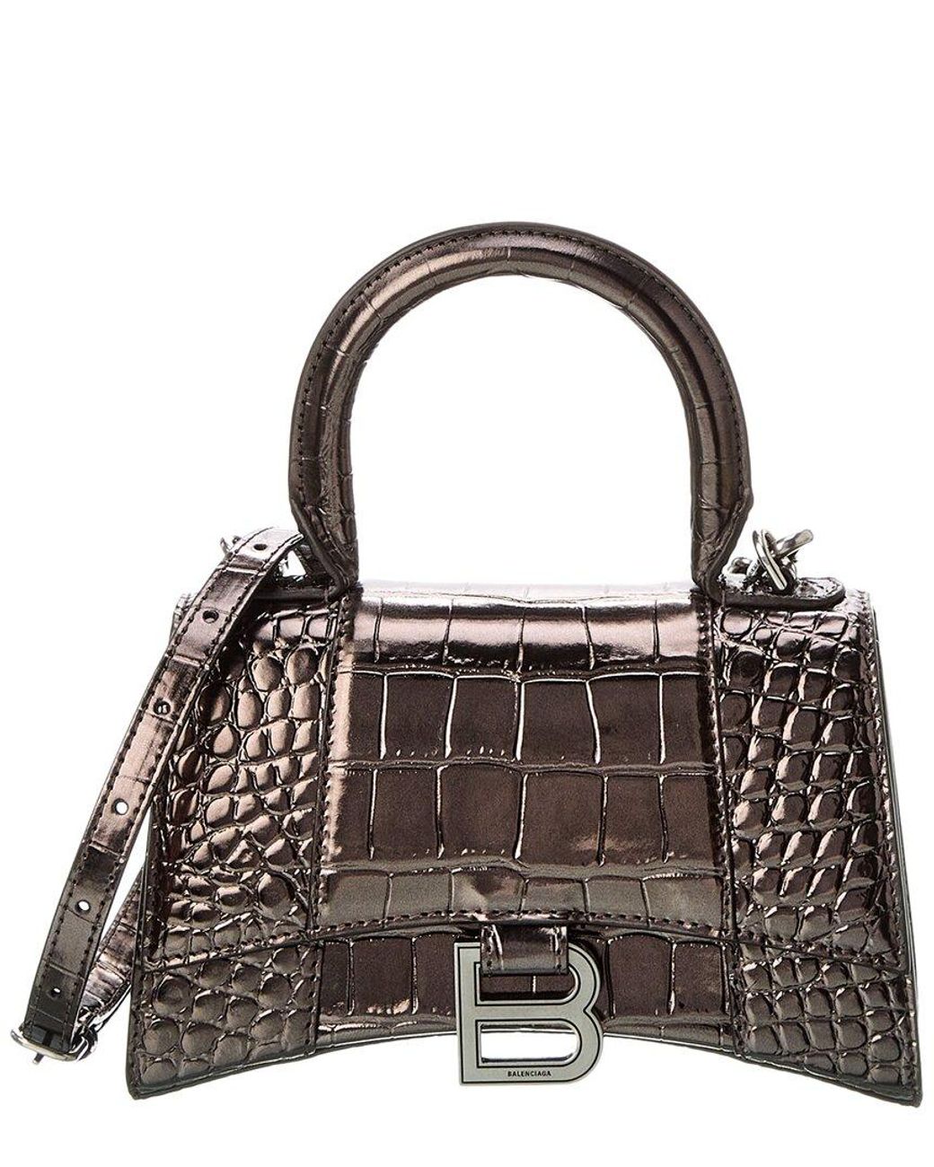 Women's Hourglass Xs Handbag Crocodile Embossed in Silver