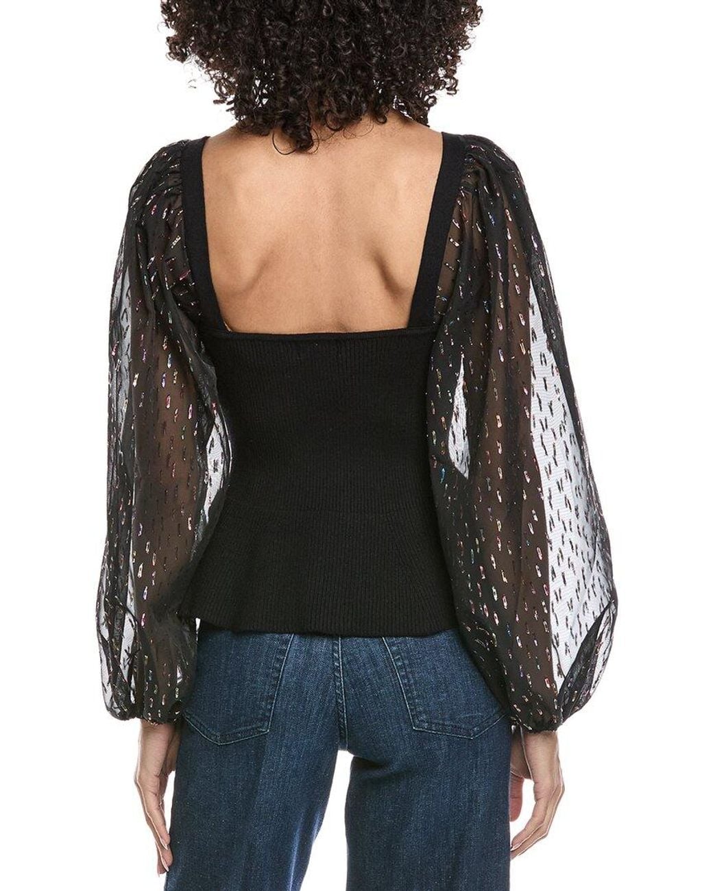 Fate Black Contrast Sheer Top