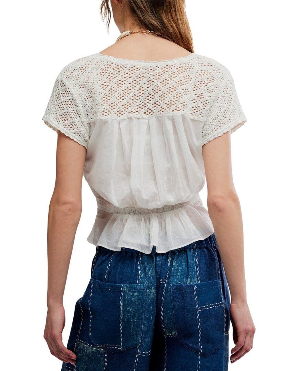 Free People Blue Gemma Embroidered Top
