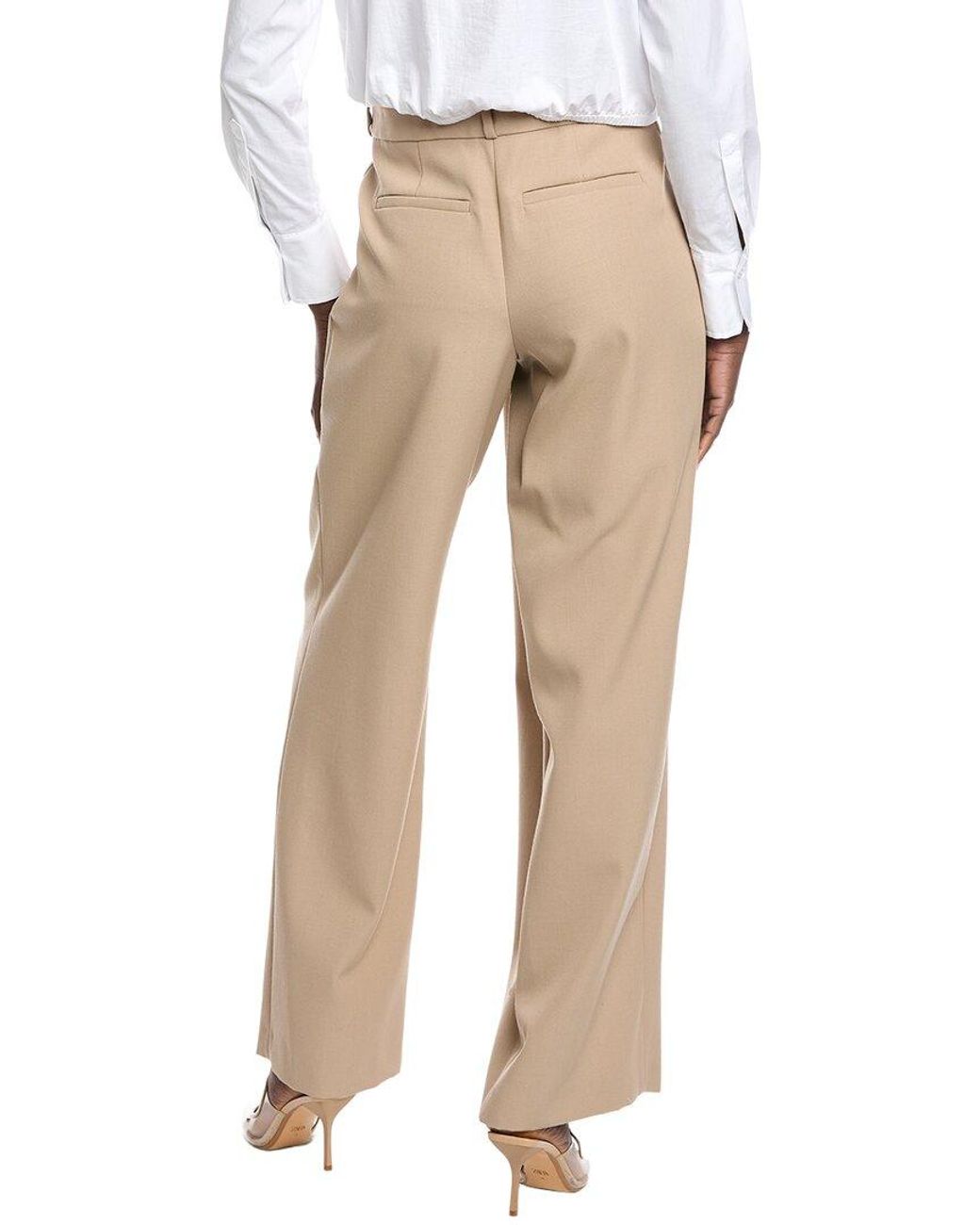 Jonathan Simkhai Natural Tayler Overlap Wide Leg Wool-Blend Trouser