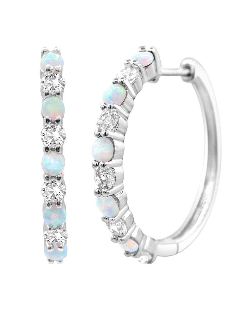 Lab Grown Gemstones White 0.60 Ct. Tw. Lab-Grown Opal Hoop Earrings