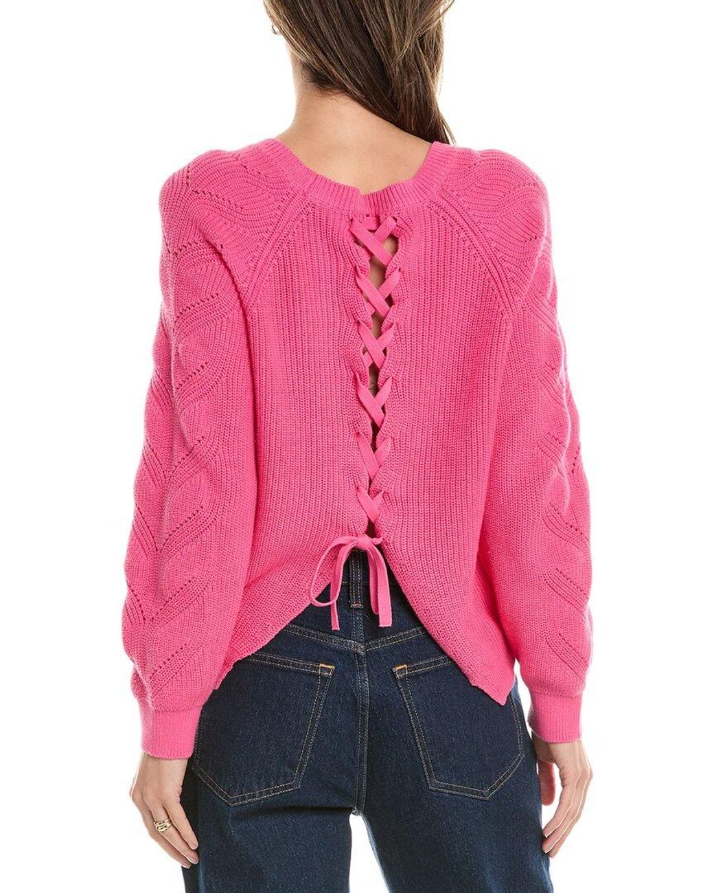 Pink lace up sweater sales