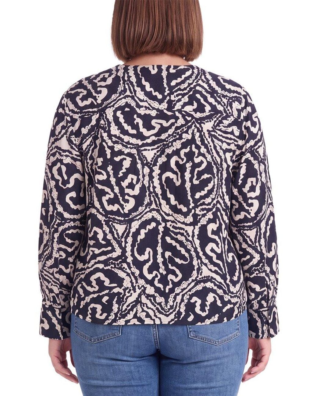 NIC+ZOE Blue Plus Leaf Double Crepe Top
