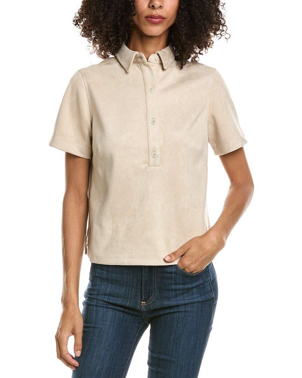 Max Studio Gray Short Sleeve Collared Top