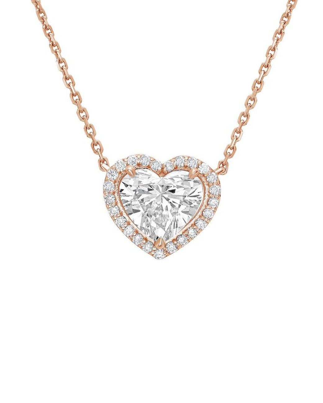 Diana M White Diana M. 14K Rose 15.00 Ct. Tw. Lab-Grown Diamond Halo Pendant