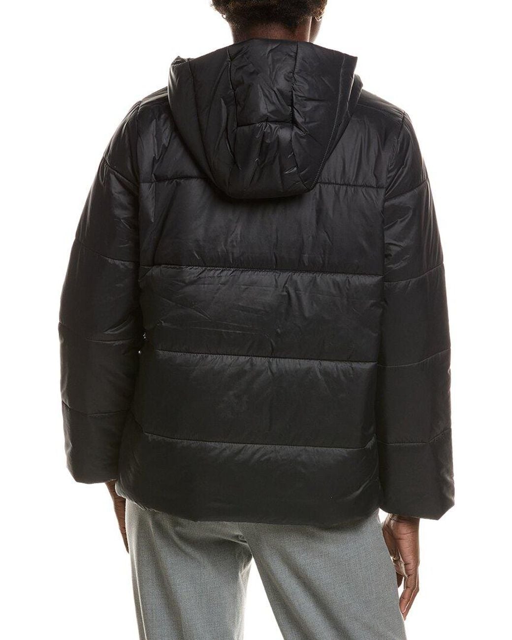 Eileen Fisher Black Petite Hooded Puffer Coat