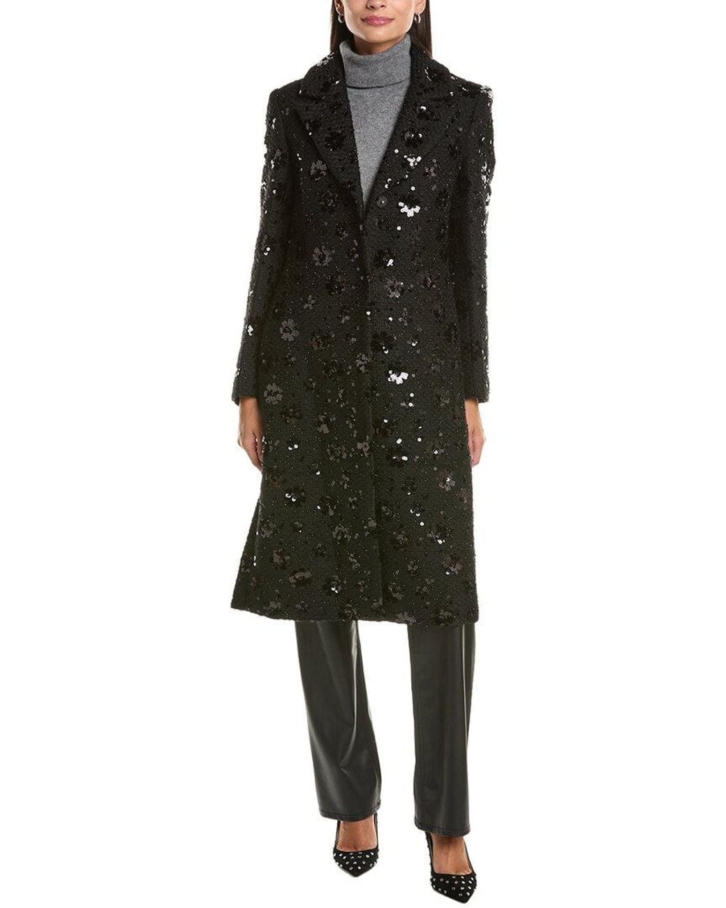 Cece Black Sequin Embroidered Coat