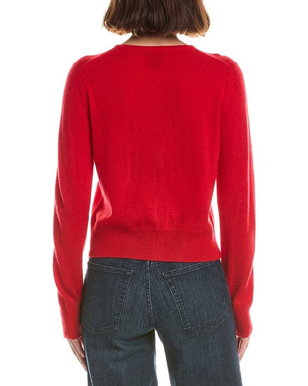 Forte Red Basic Cropped Button 100% Cashmere Cardigan