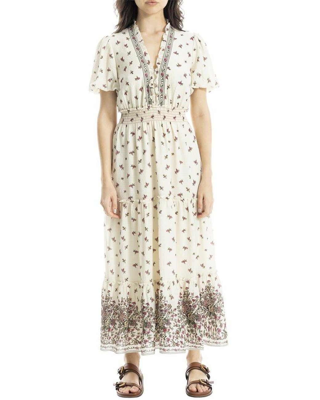 Max Studio Metallic V-Neck Tiered Maxi Dress