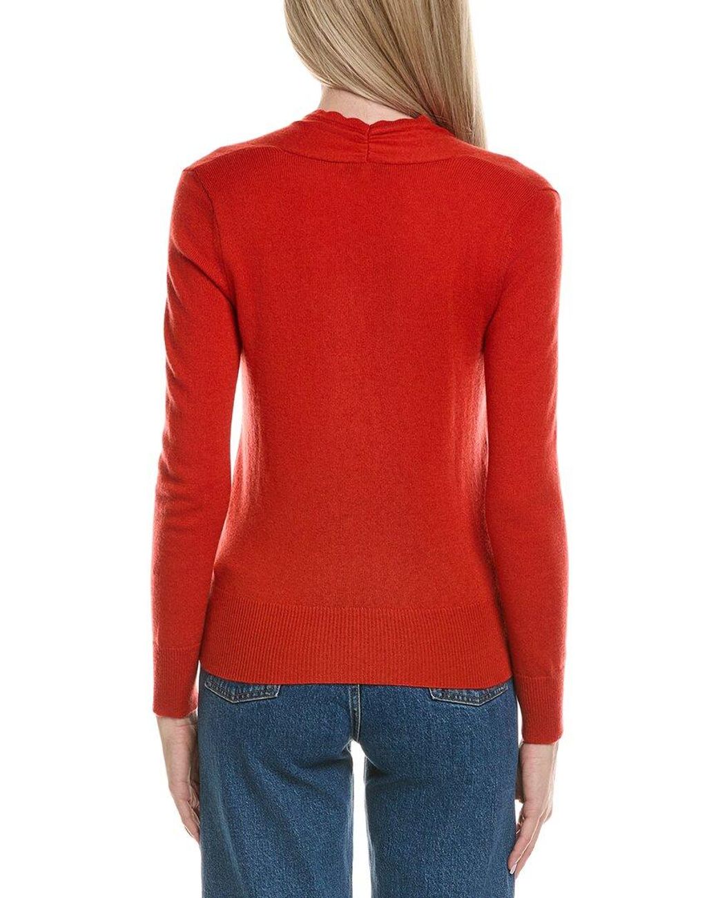 Sofiacashmere Red Modern Faux Wrap Wool & Cashmere-Blend Sweater