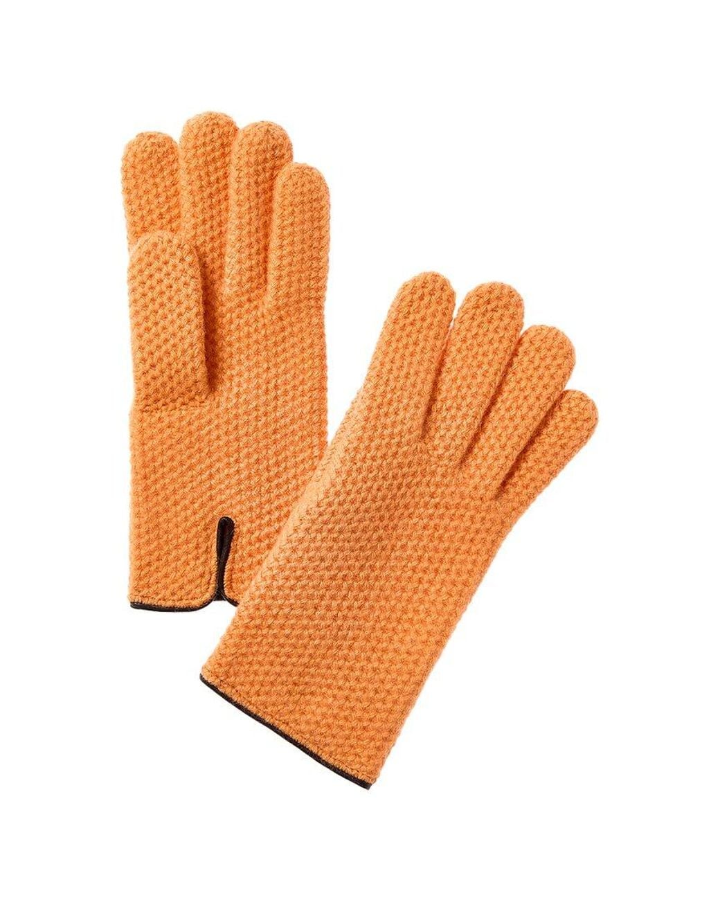 Portolano Orange Stitched Cashmere Gloves