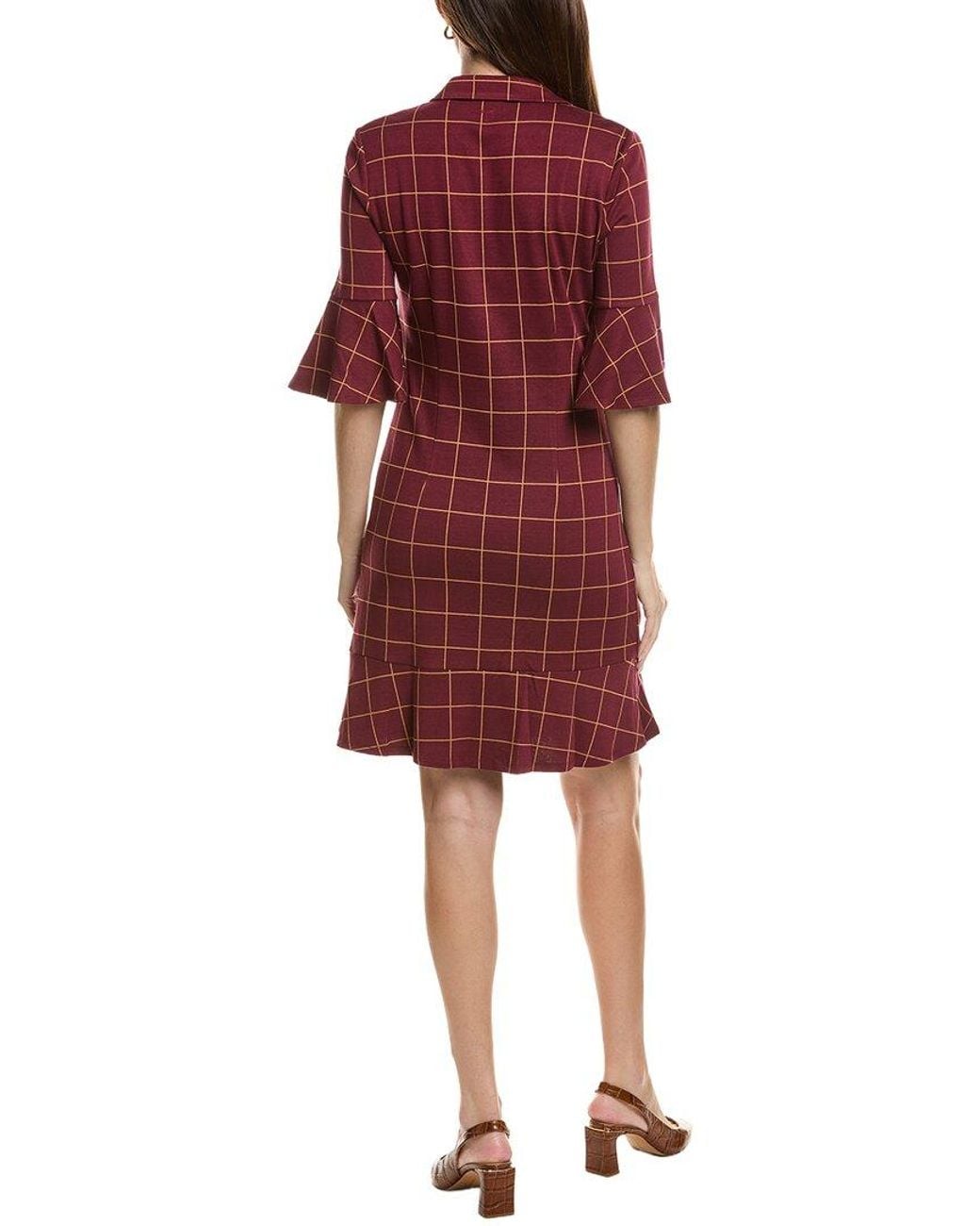 tyler boe Red Johnny Knit Window Pane Dress
