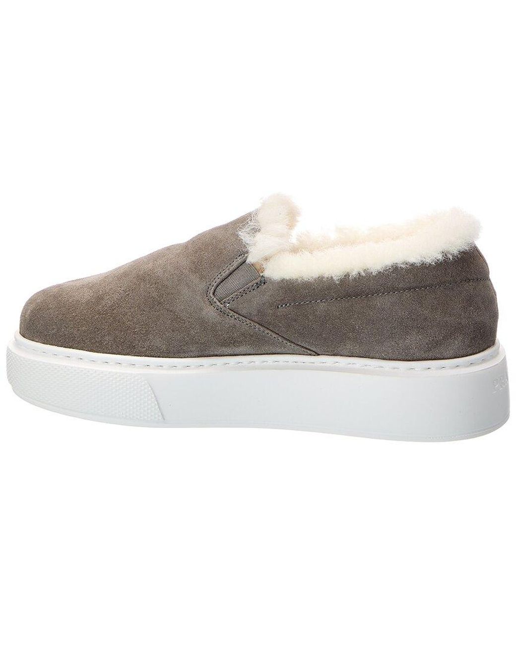 Prada Gray Suede & Shearling Sneaker