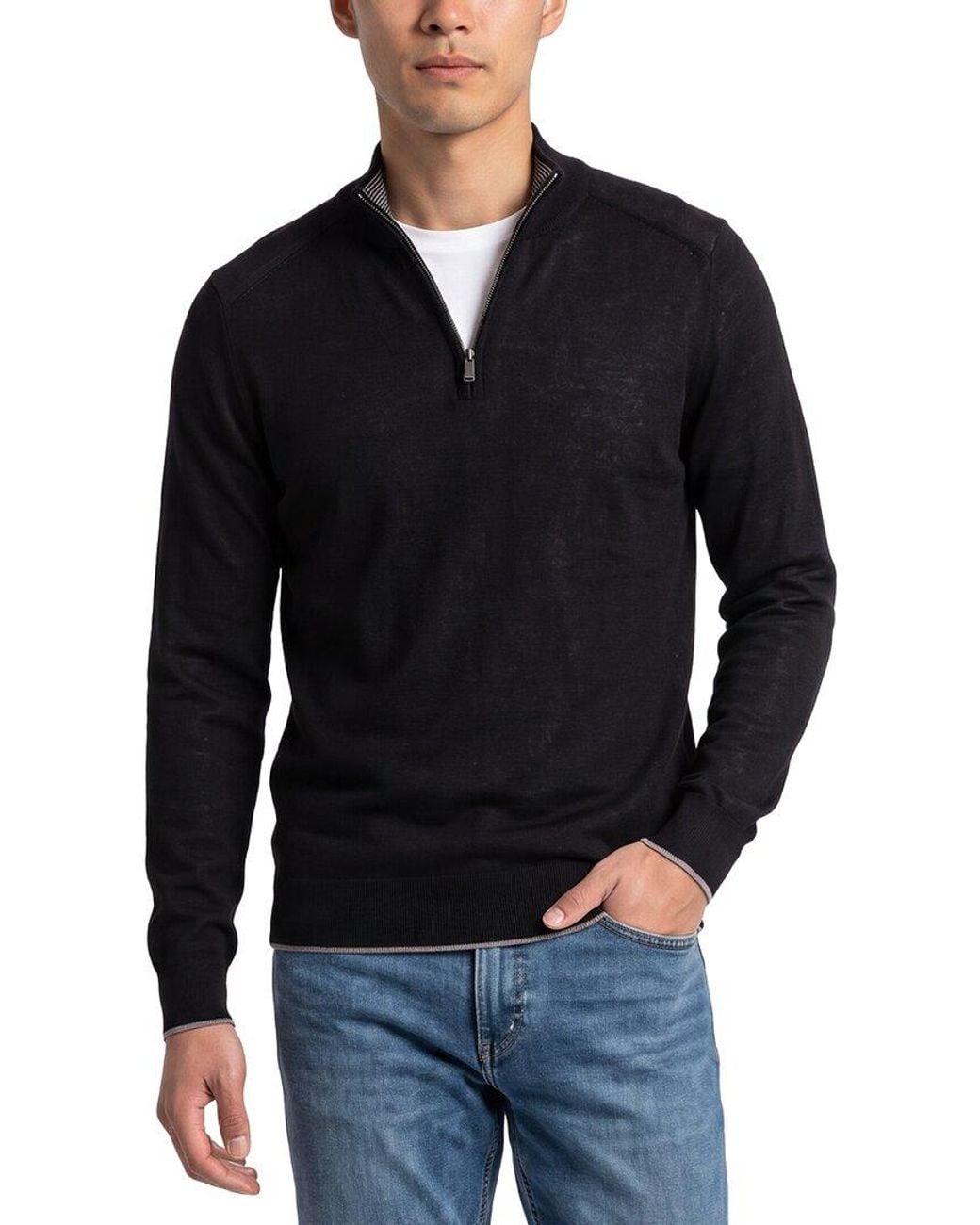 Raffi Blue Jersey 1/4-Zip Mock Neck Sweater for men