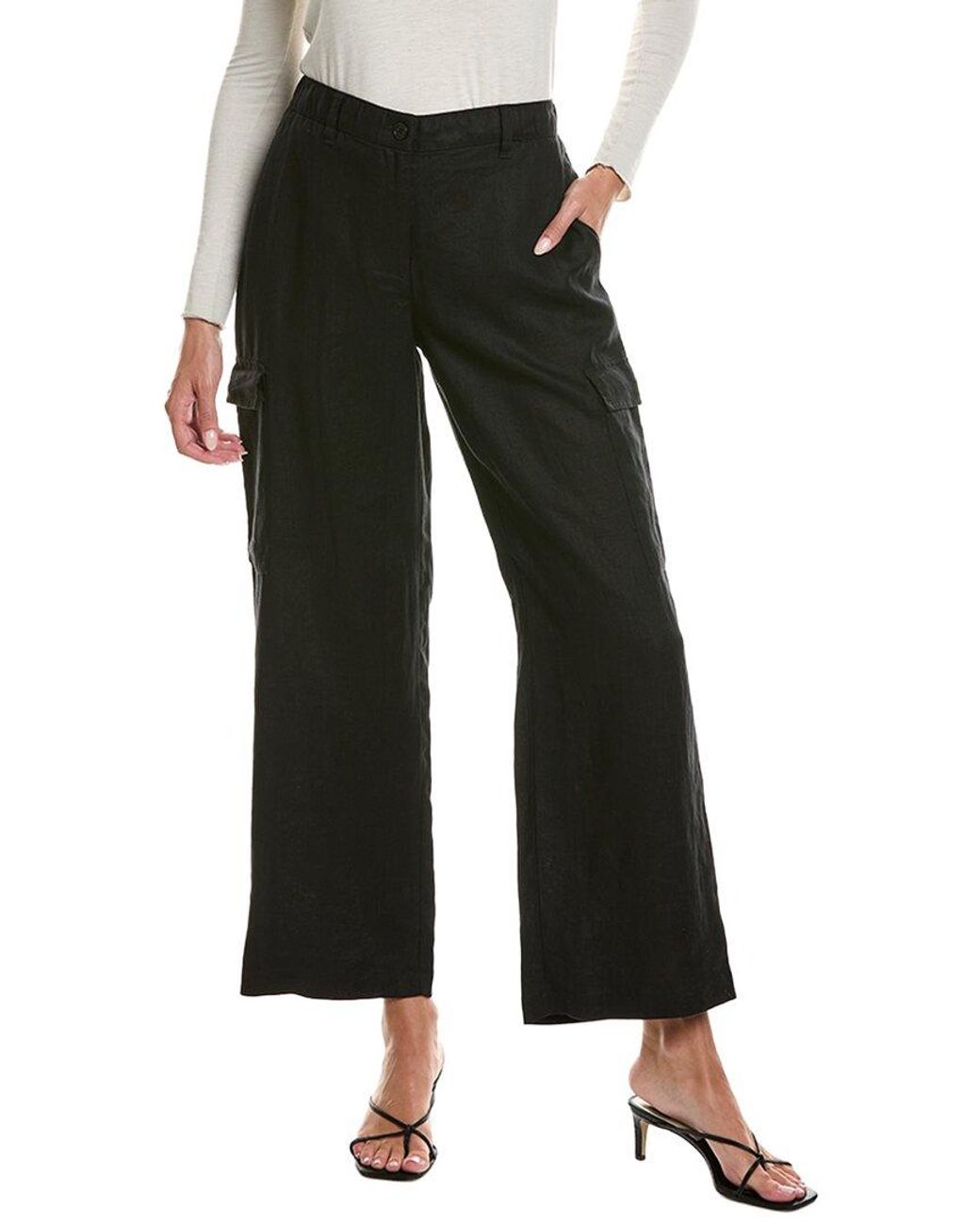 Eileen Fisher Black Wide Leg Linen Cargo Pant
