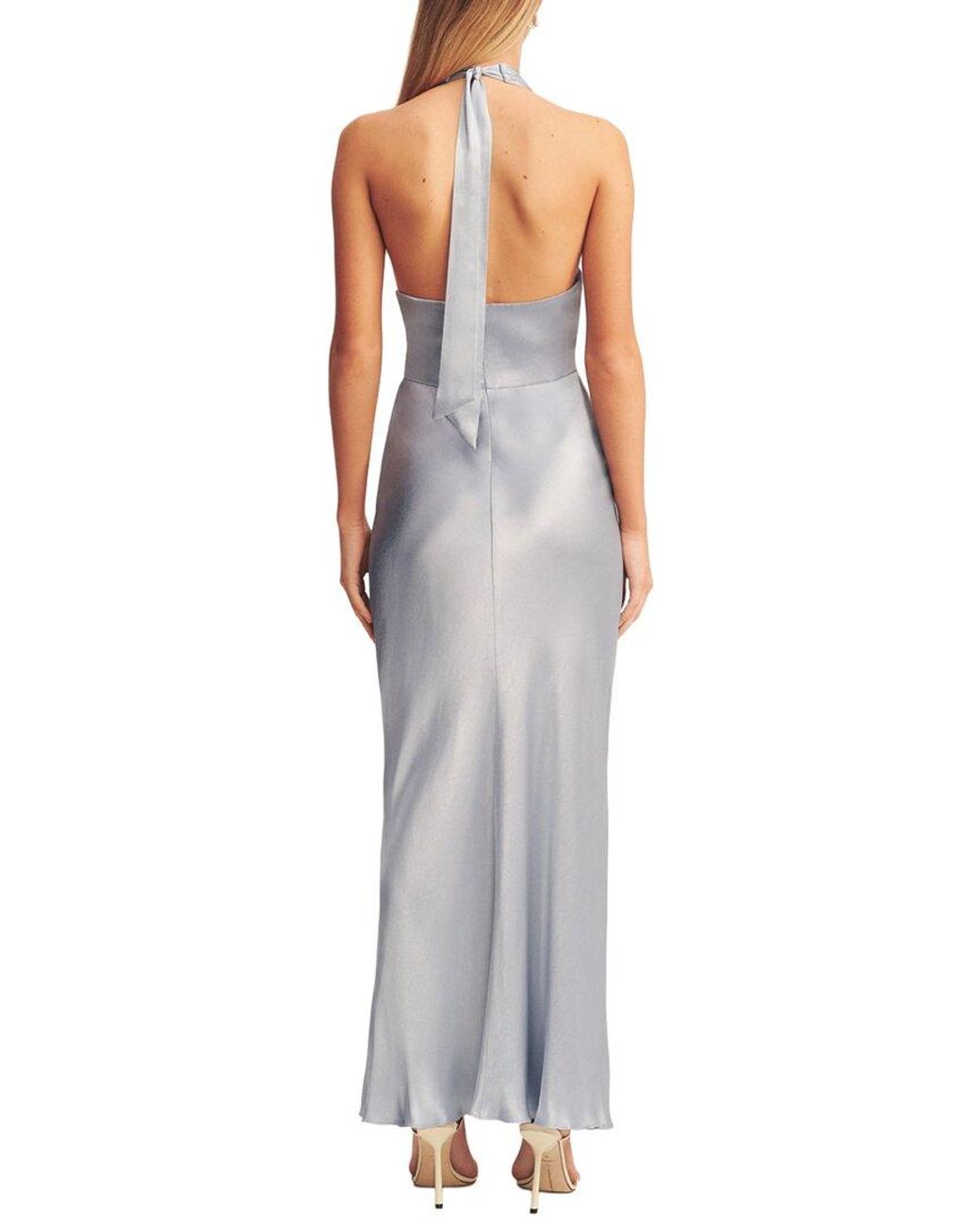 Shona Joy Gray La Lune Plunged Halter Midi Dress