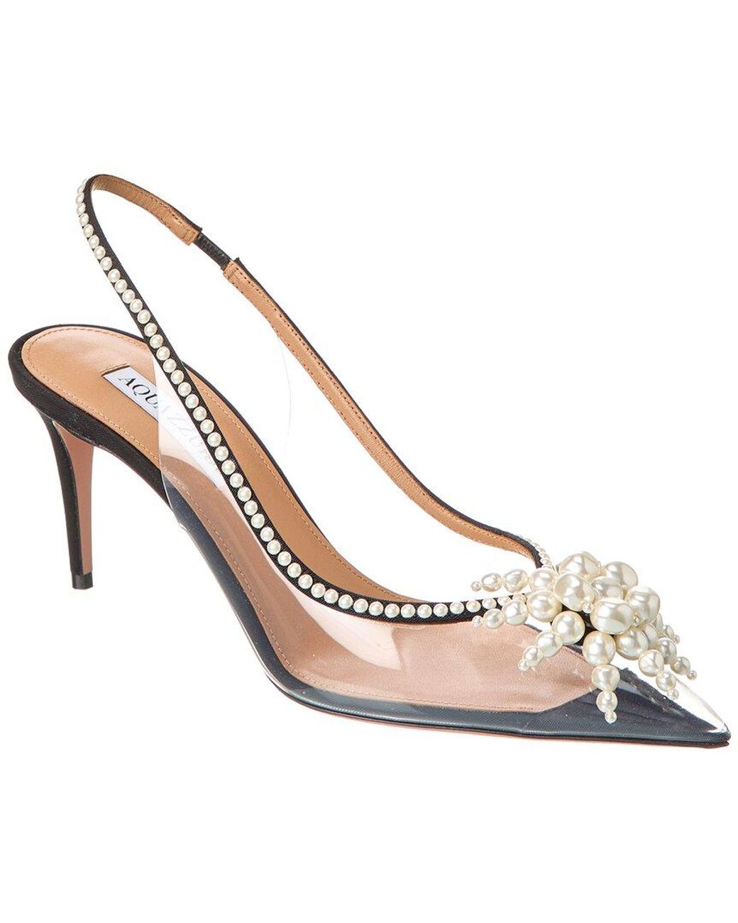 Aquazzura Metallic Vendome 75 Grosgrain & Vinyl Slingback Pump