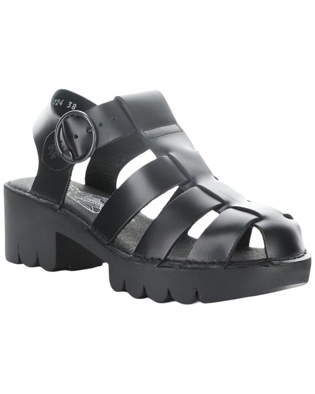 Fly London Black Emme Leather Sandal