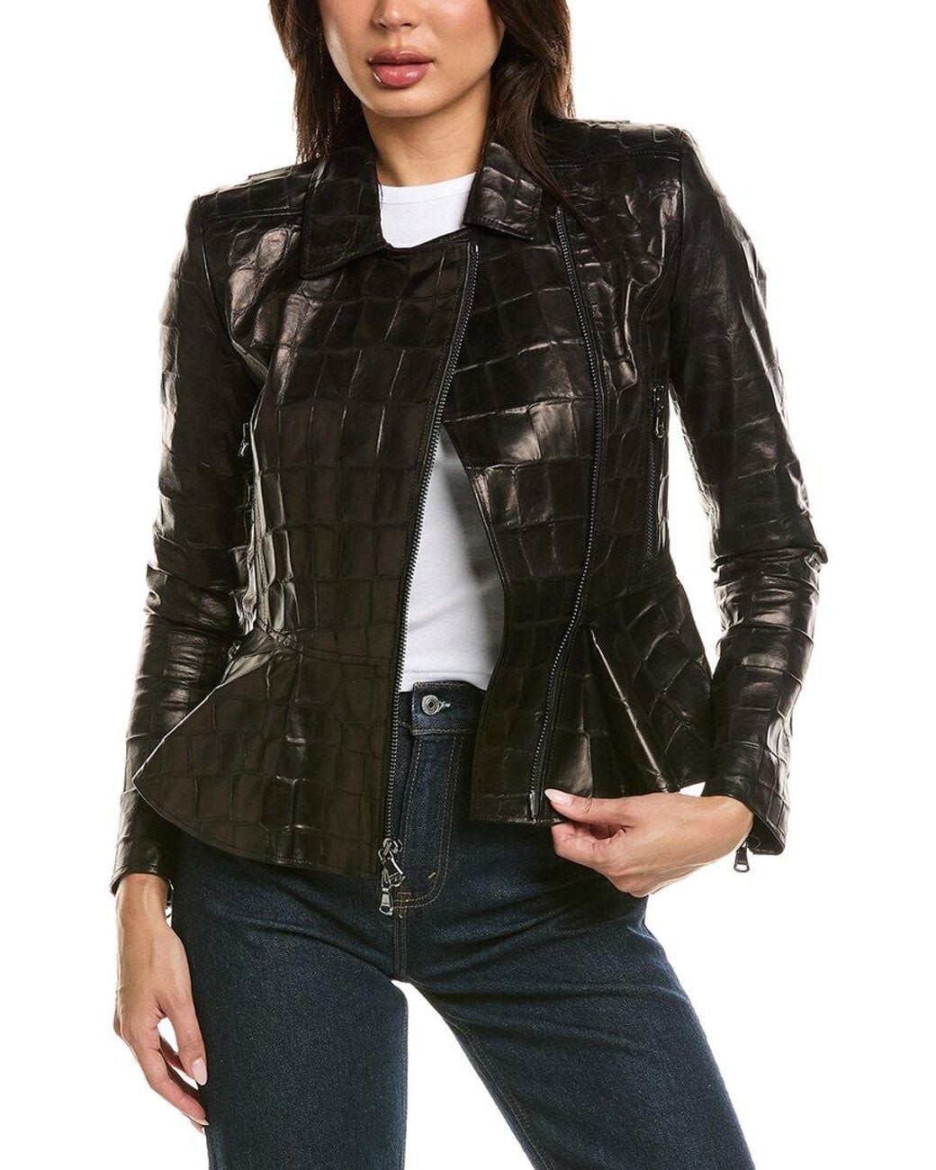 L'Agence Black Lyric Peplum Biker Jacket
