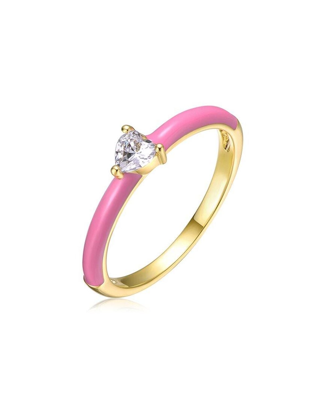 Rachel Glauber Pink 14k Plated Cz Heart Solitaire Ring