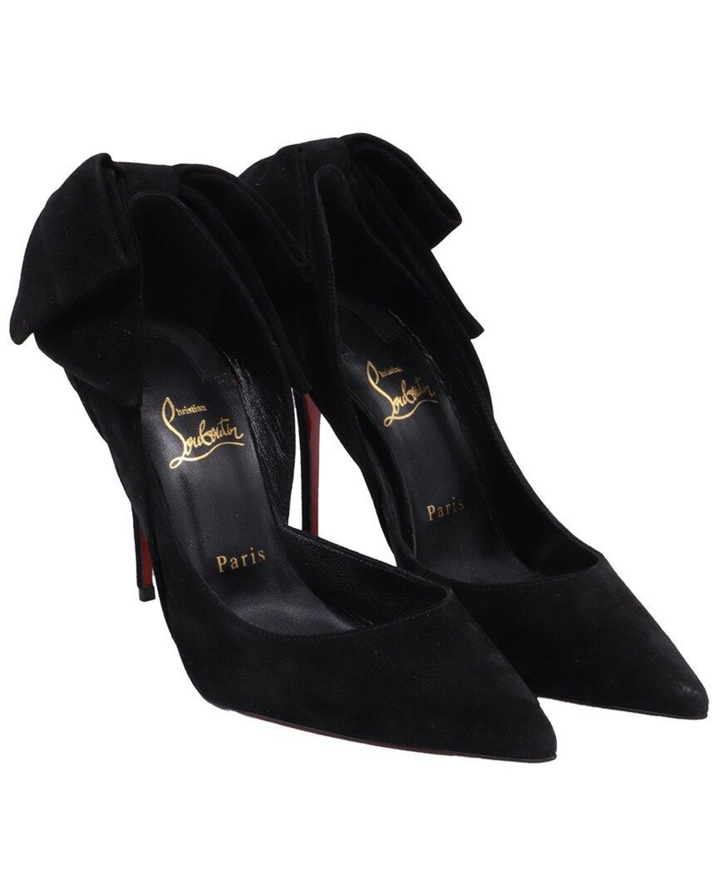 Christian Louboutin Black Suede Rabakate Bow Pump (Authentic Pre-Loved)