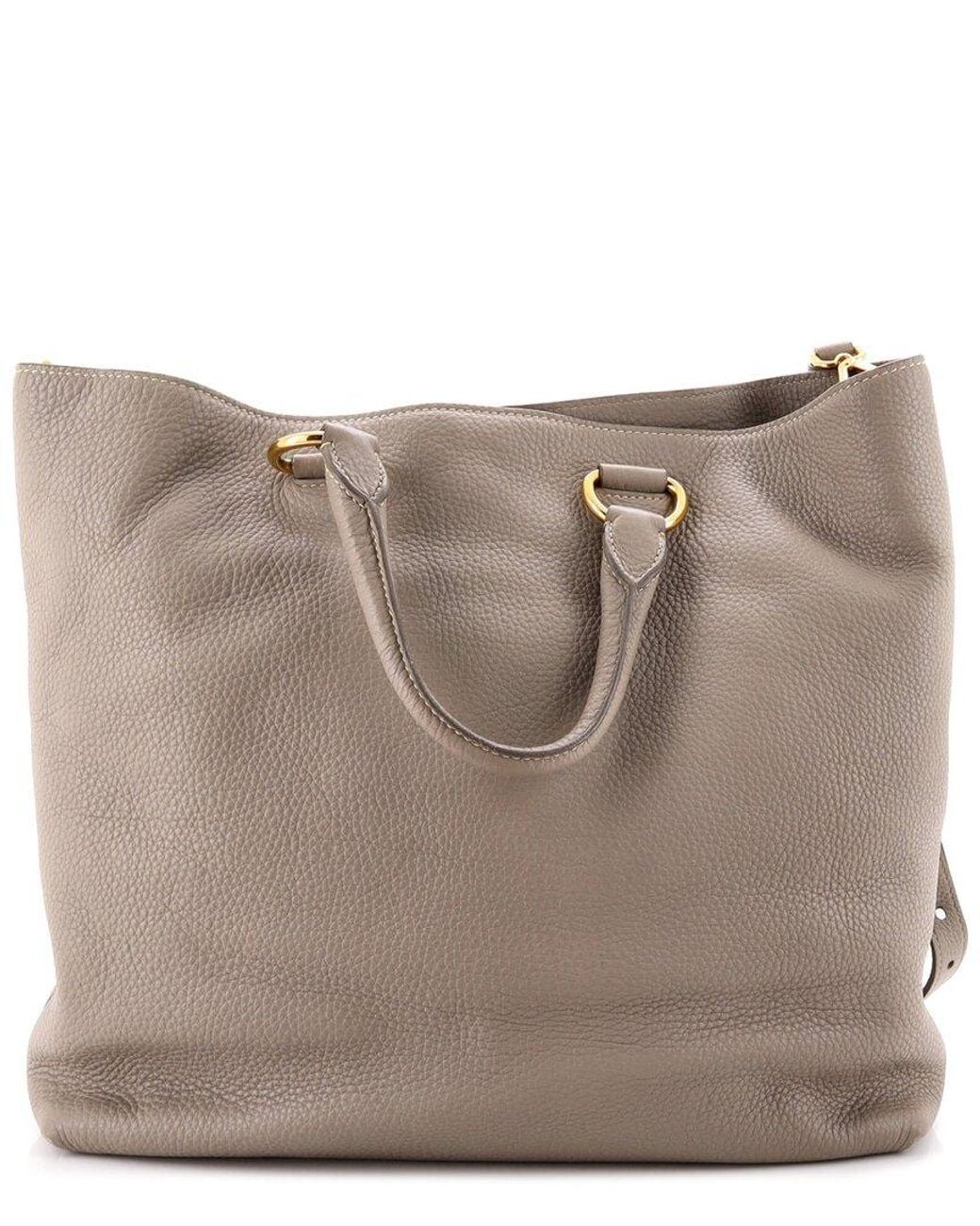 Prada Natural Vitello Daino Convertible Shopper Tote Large (Authentic Pre-Loved)