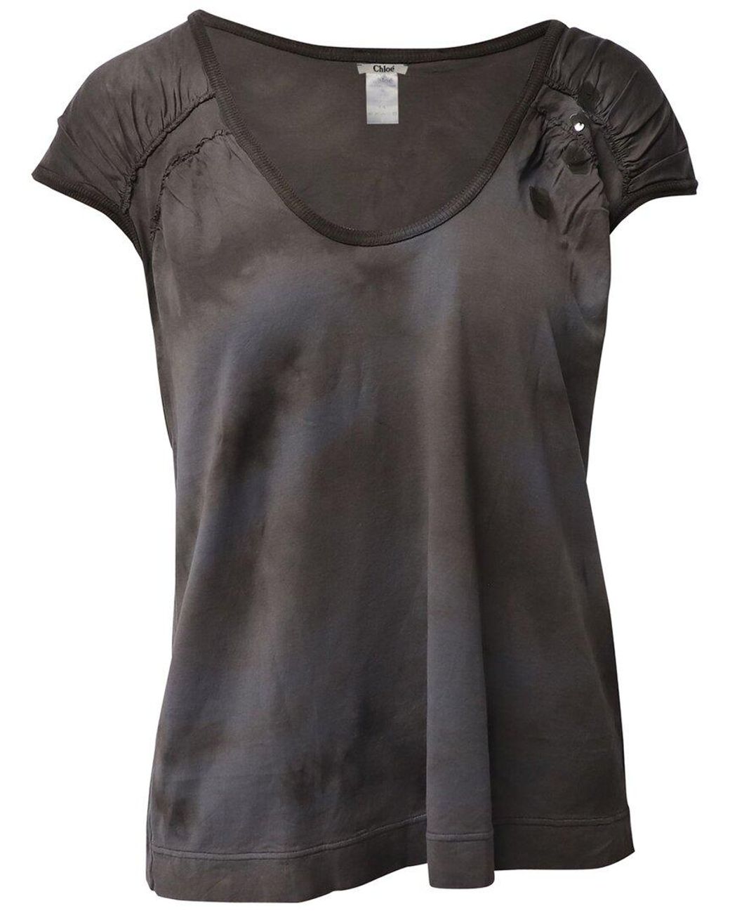 Chloé Gray Tie-Dye T-Shirt With Flower Embellishment, Size Int, (Authentic Pre- Loved)