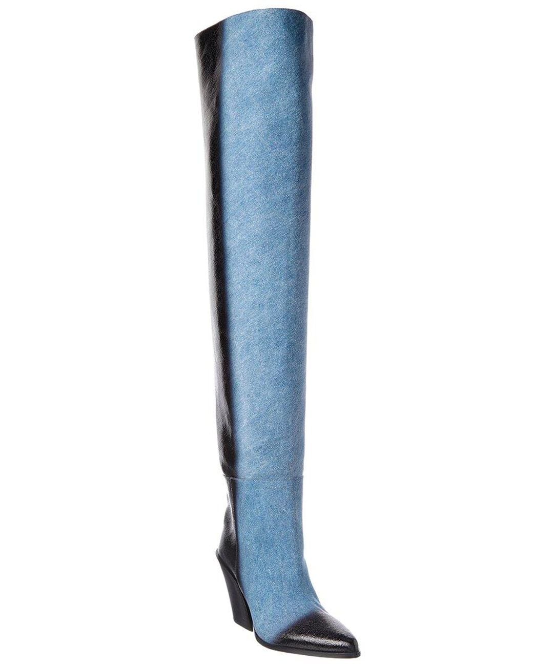 Jimmy Choo Blue Maceo 85 Denim & Leather Over-The-Knee Boot