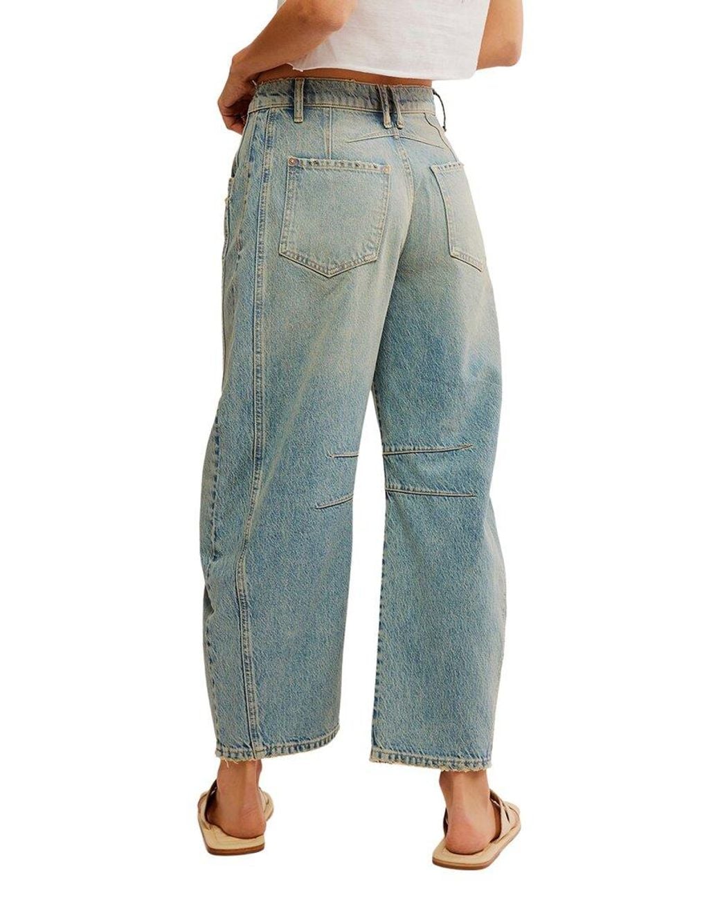 Free People Blue Good Luck Mid Rise Barrel Jean