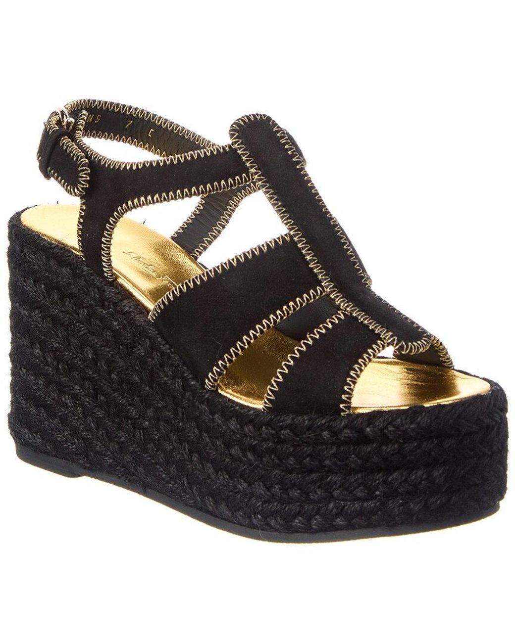 Ferragamo Black Renee Suede Wedge Sandal