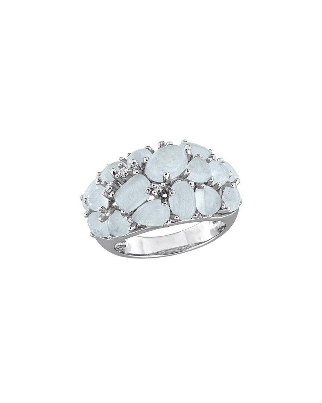 Rina Limor White Rose-Plated 7.86 Ct. Tw. Diamond & Aquamarine Ring