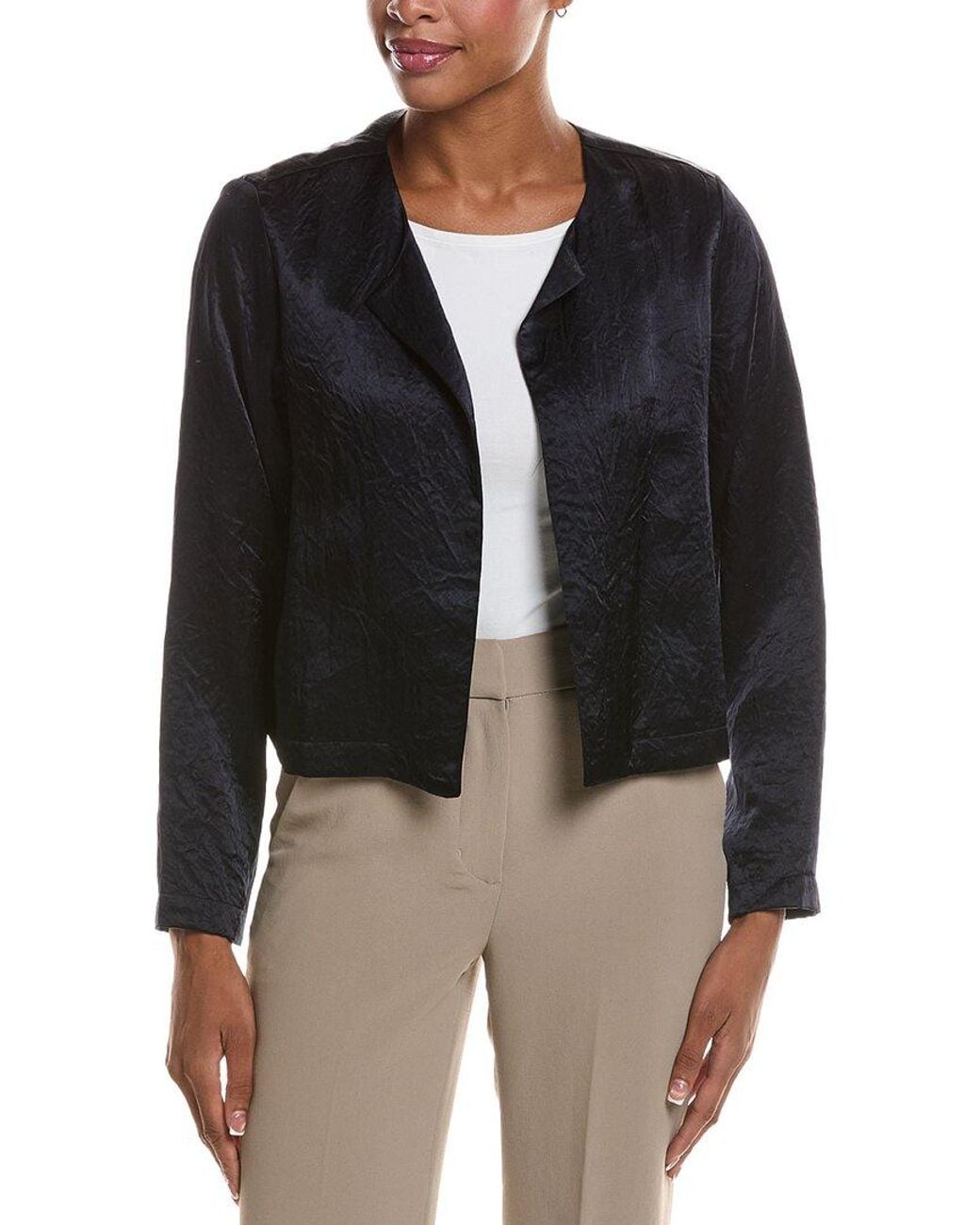 Eileen Fisher Black Petite Round Neck Jacket