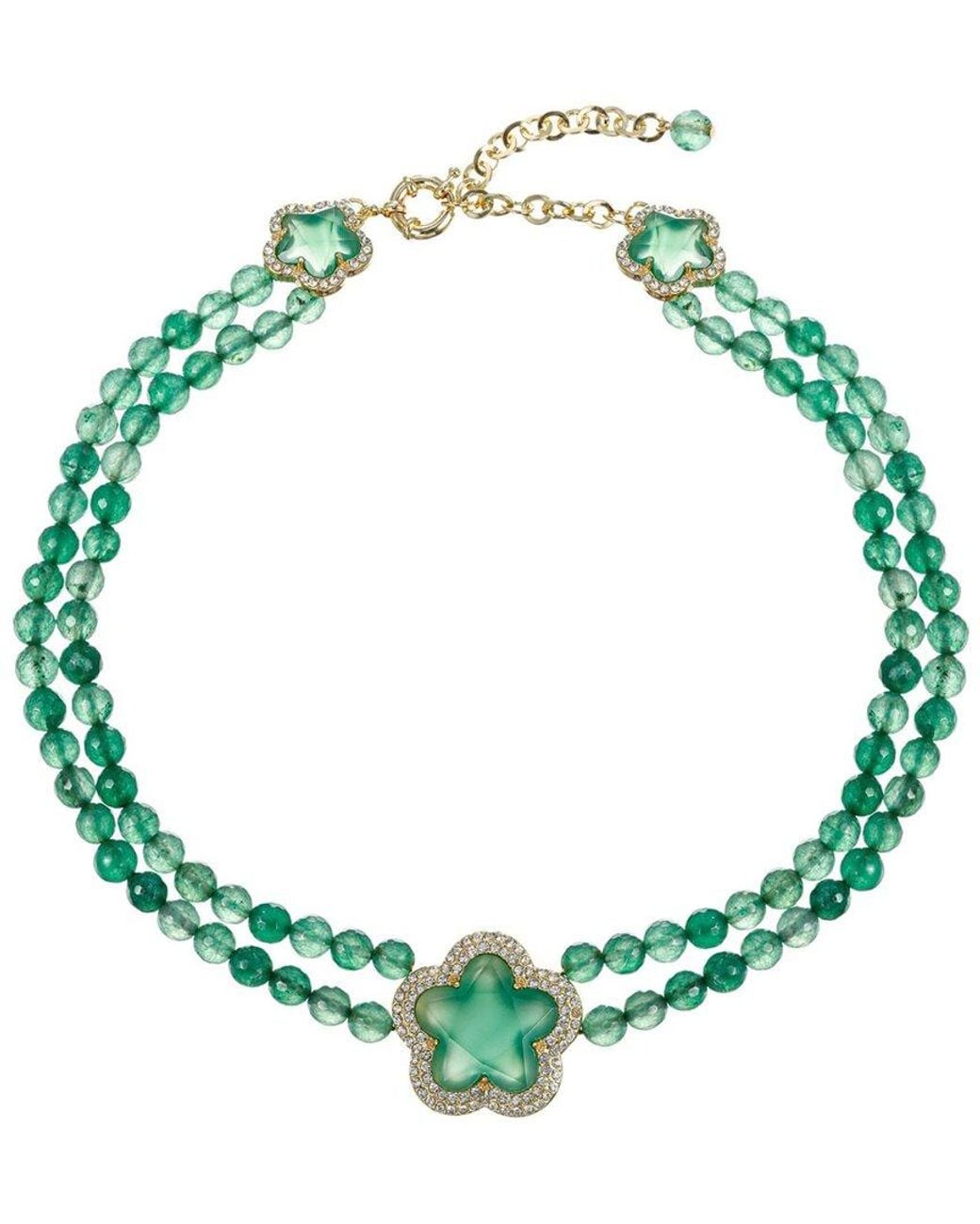 Eye Candy LA Green Agate Yasmin Beaded Statement Necklace