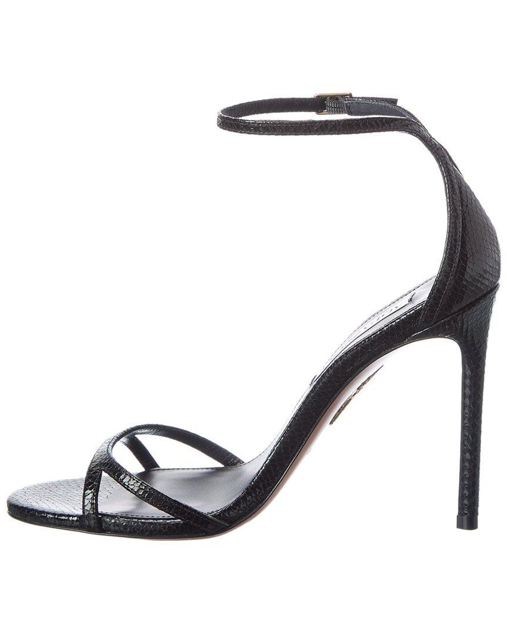 Aquazzura Metallic Nuda 105 Snake-Embossed Leather Sandal