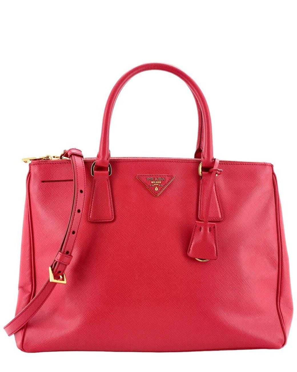Prada Red Saffiano Leather Double Zip Lux Tote Medium (Authentic Pre-Loved)