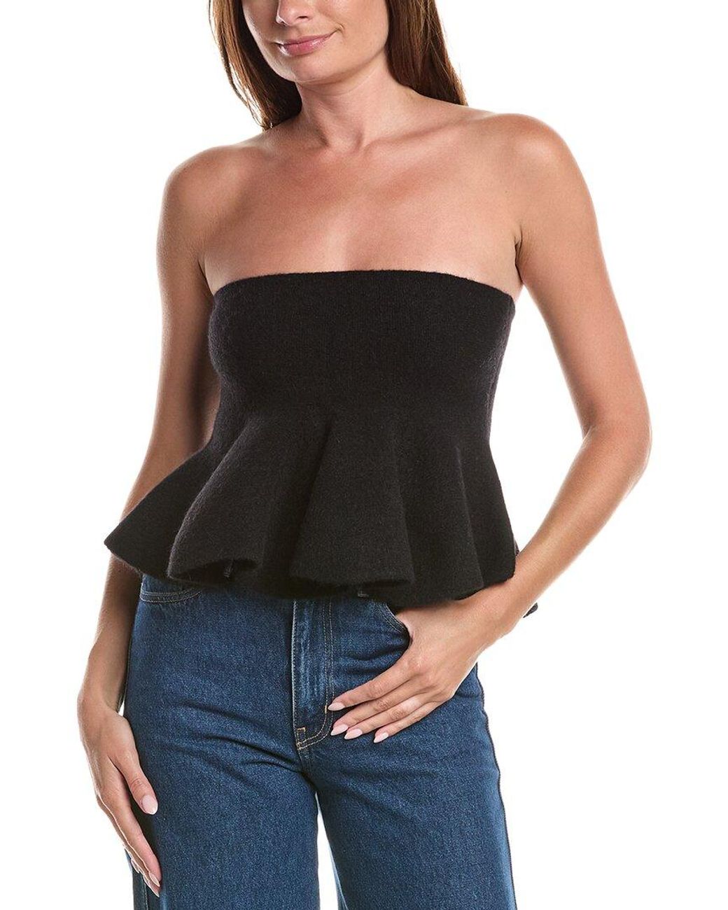 Susana Monaco Black Mapache & Wool-Blend Tube Flair Top