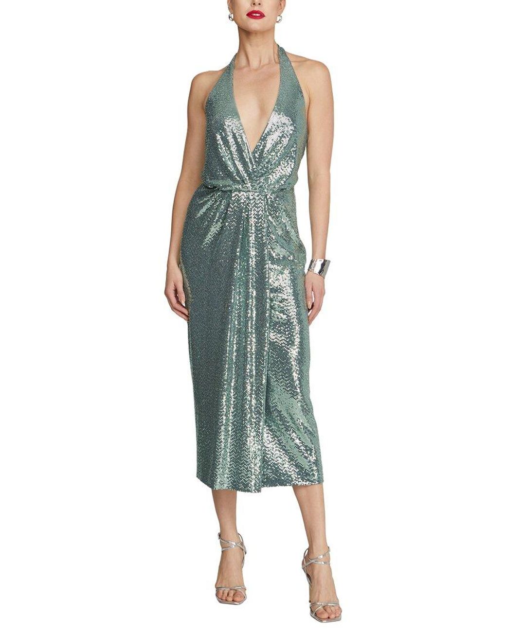 Halston Heritage Green Leonie Disco Jersey Midi Dress