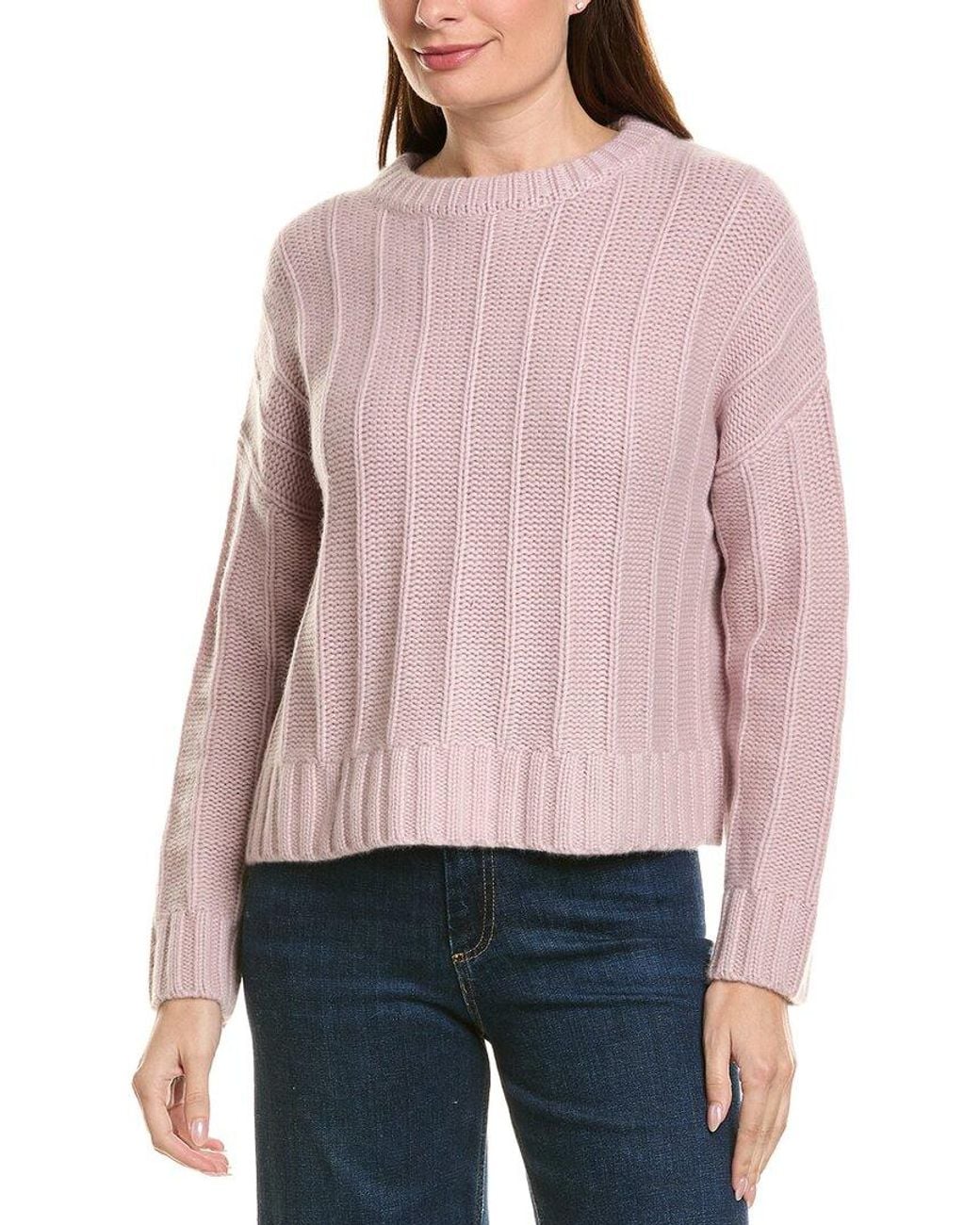 Neiman Marcus Drop Shoulder Crewneck Rib 100% Cashmere Pullover in Red ...