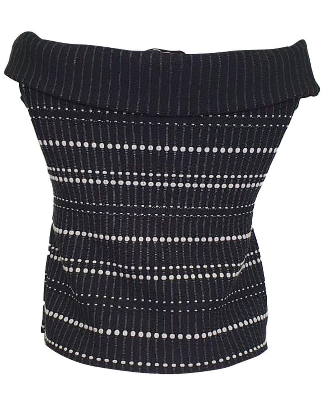 McQueen Black Monochrome Knit Boucle Detail Off-Shoulder Crop Top, Size Int (Authentic Pre-Loved)