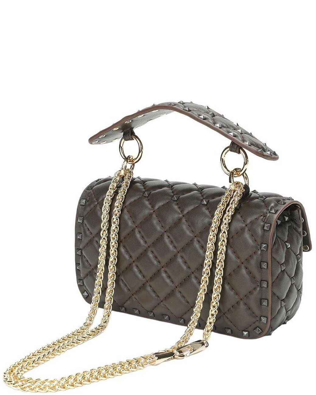 Tiffany & Fred Paris Black Quilted & Studded Sheepskin Crossbody
