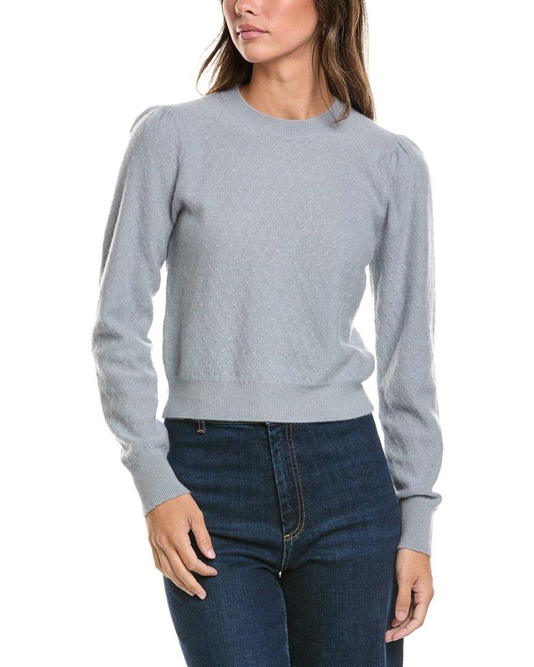 FRAME Gray The Pointelle Cashmere Sweater