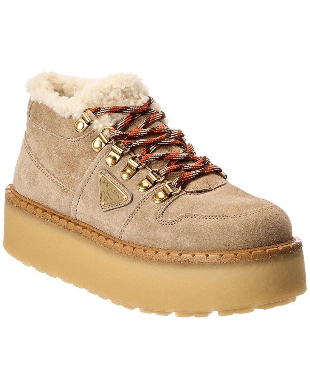 Prada Natural Suede & Shearling Boot