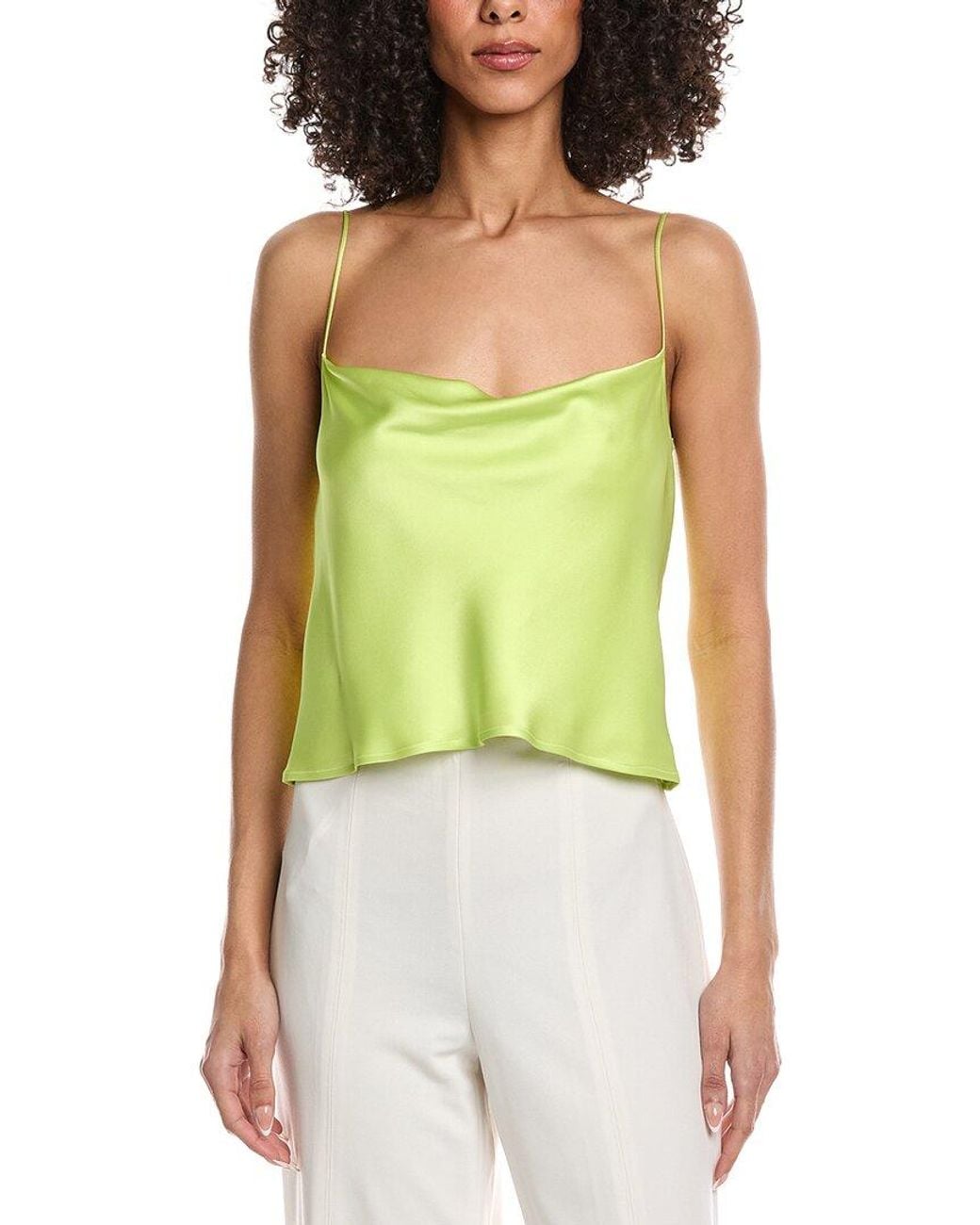 LAPOINTE Green Satin Bias Cami Shirt