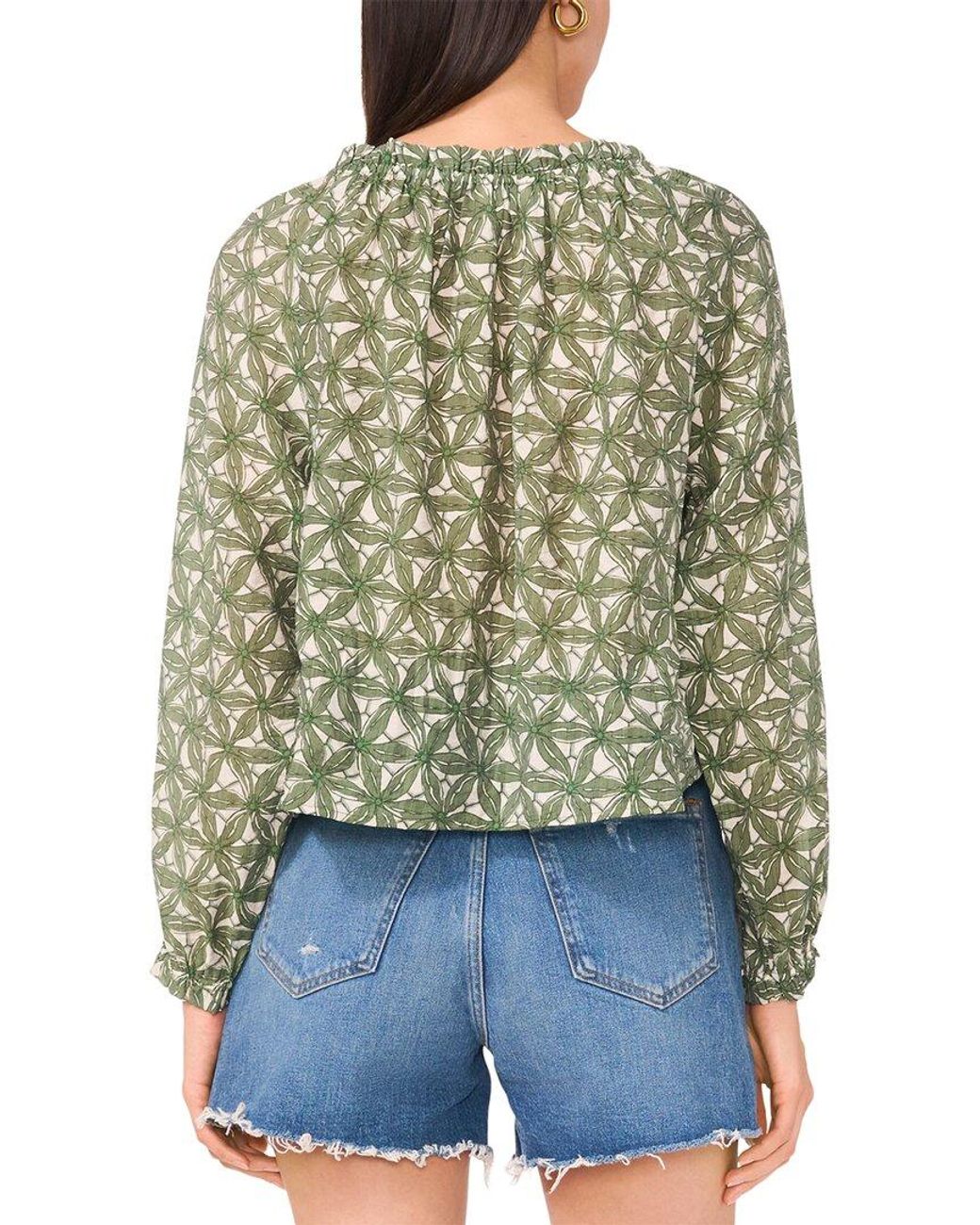 Vince Camuto Blue Long Sleeve V-Neck Button Down Blouse