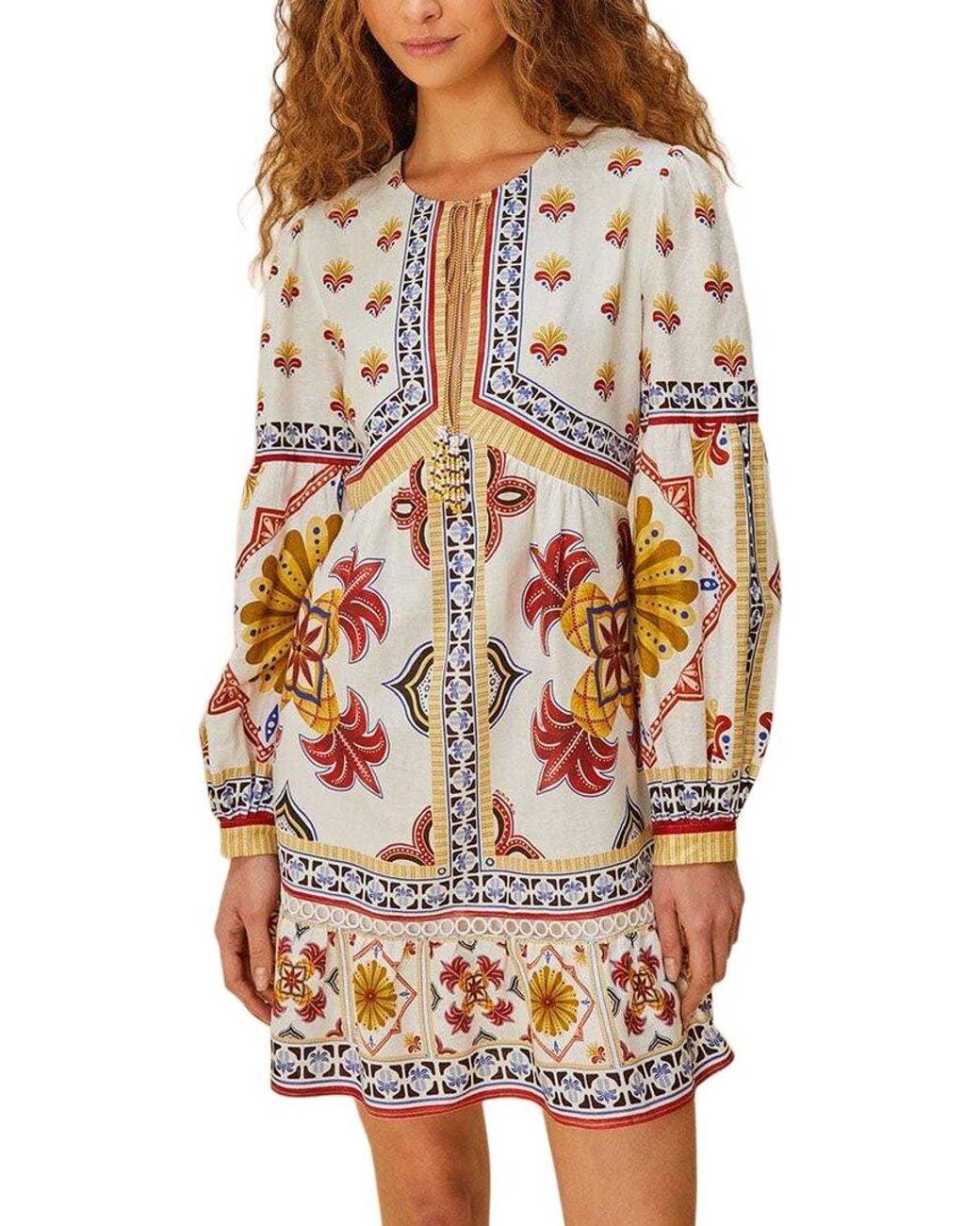 Farm Rio White Linen-Blend Mini Dress