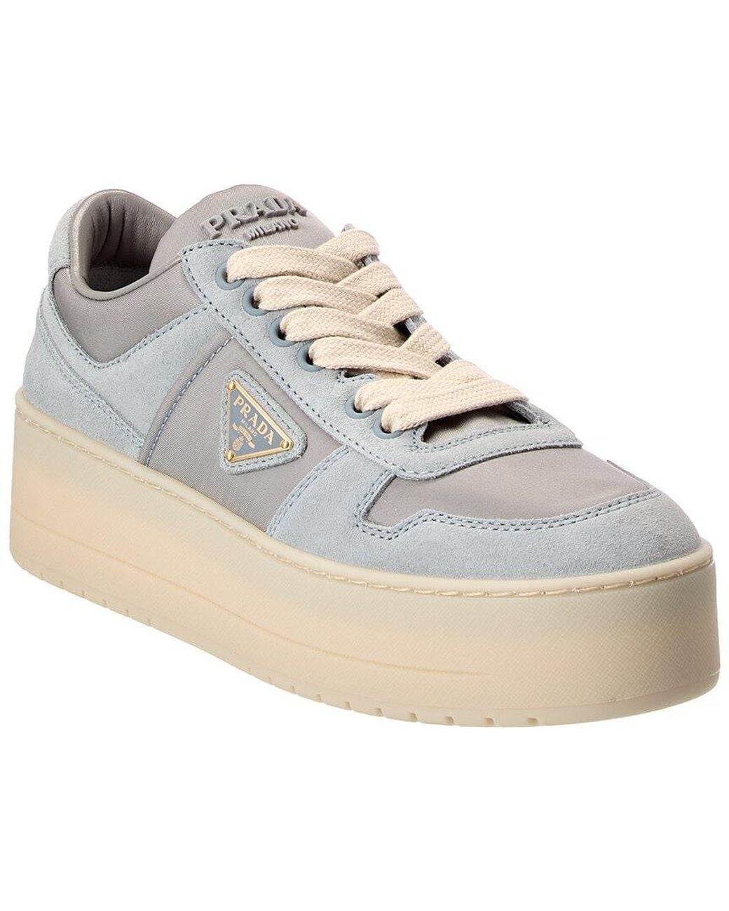 Prada White Downtown Bold Re-Nylon & Suede Sneaker