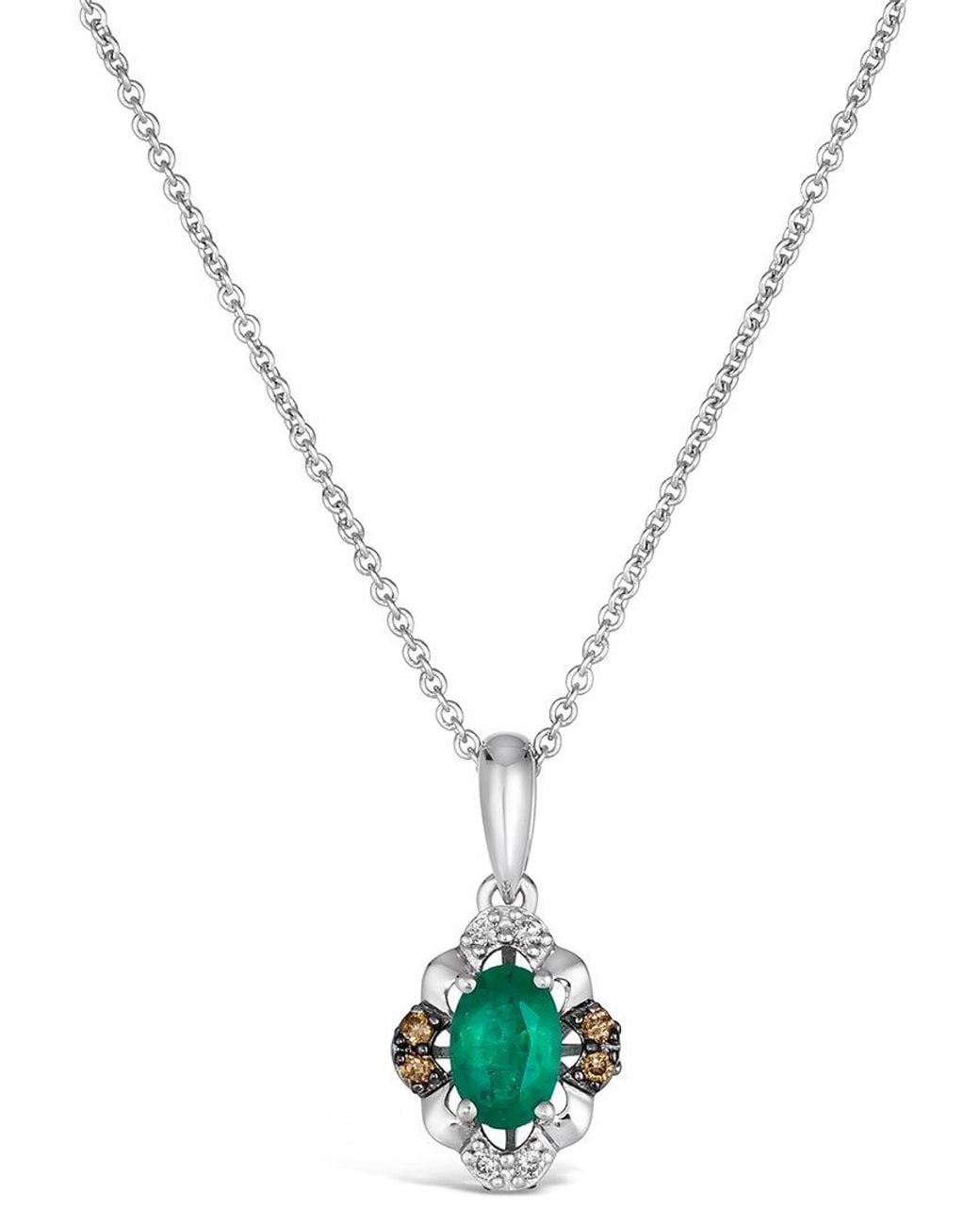 Le Vian Metallic Le Vian 14K 0.31 Ct. Tw. Diamond & Emerald Pendant Necklace