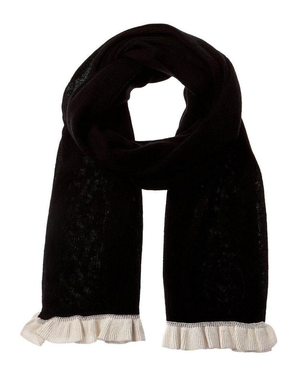 Hannah Rose Black Contrast Ruffle Edges Rib Scarf