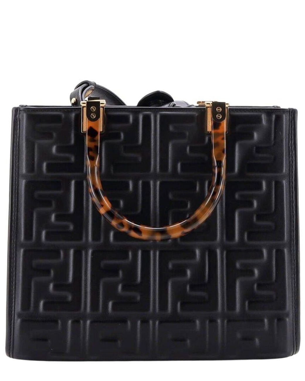 Fendi Black Zucca Embossed Leather Sunshine Shopper Tote Small (Authentic Pre- Loved)