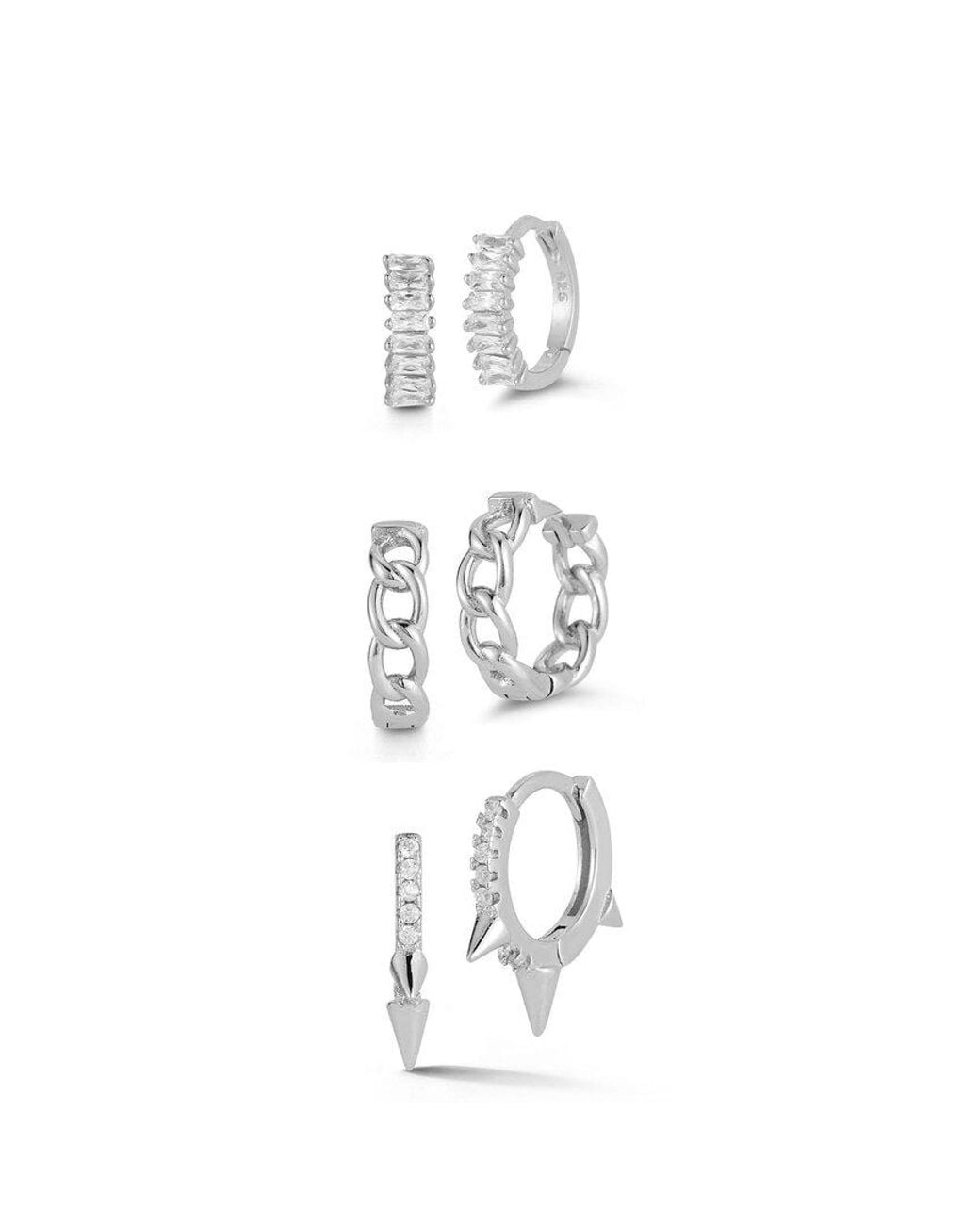 Glaze Jewelry White Rhodium Plated Cz Combo Set Of Huggie Earrings